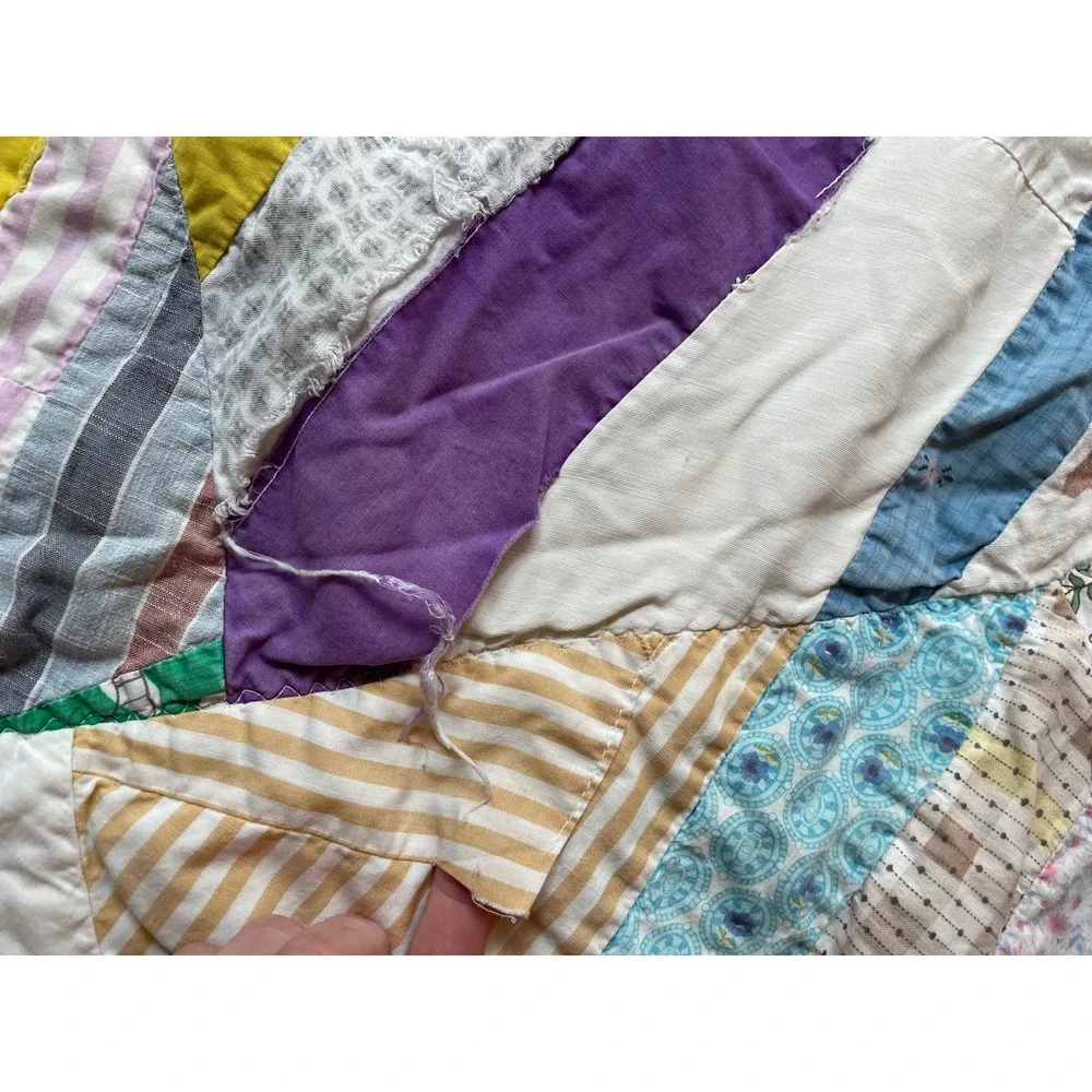 Vintage Handmade Crazy Quilt Multi-Color Patchwork Folk Art Cutter Quilt 74x66